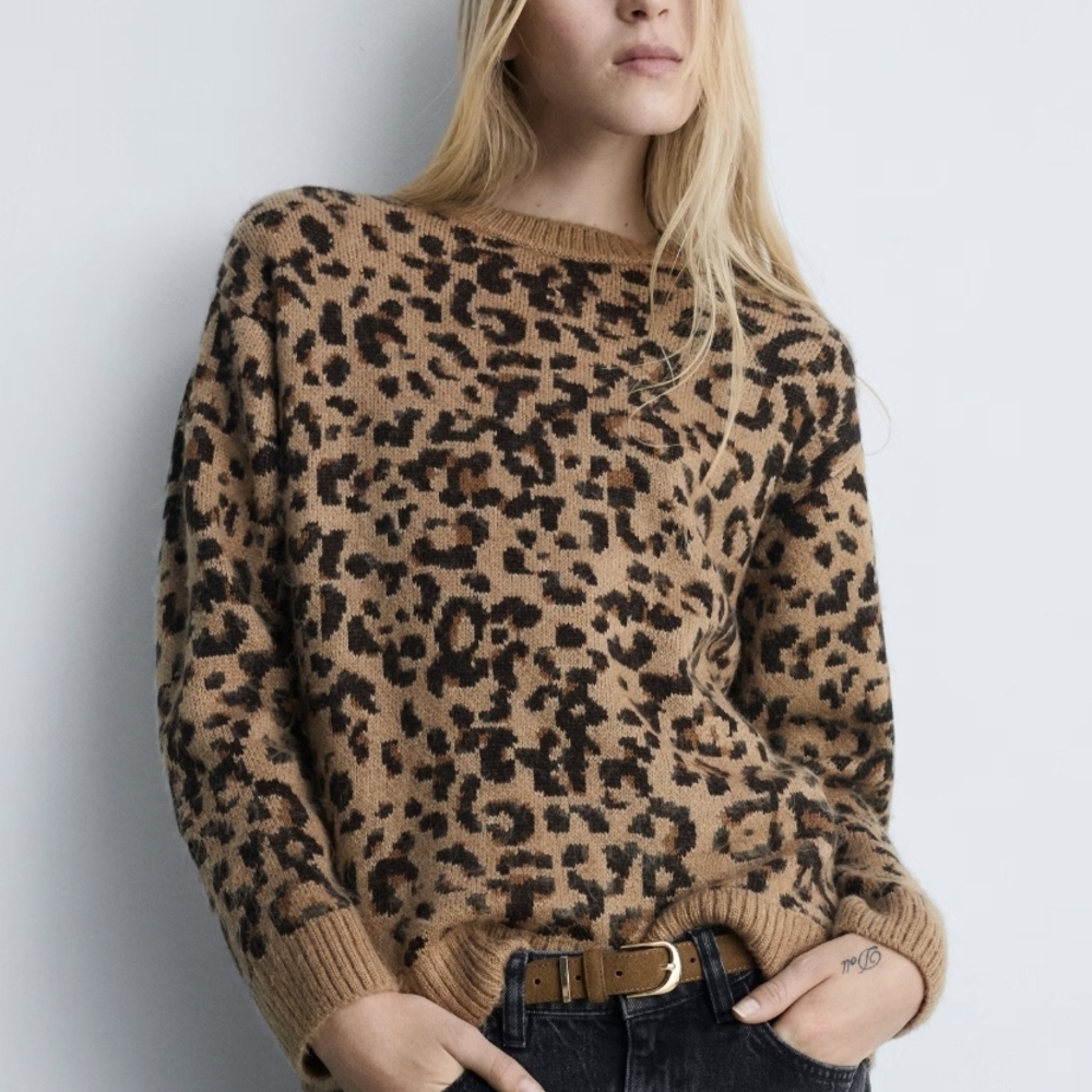 Mango Leopard Print Women's Sweater
